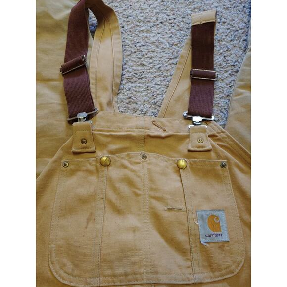 Vintage Carhartt Bib Overalls Insulated W48 x L29 Quilted-Distressed - Picture 1 of 16
